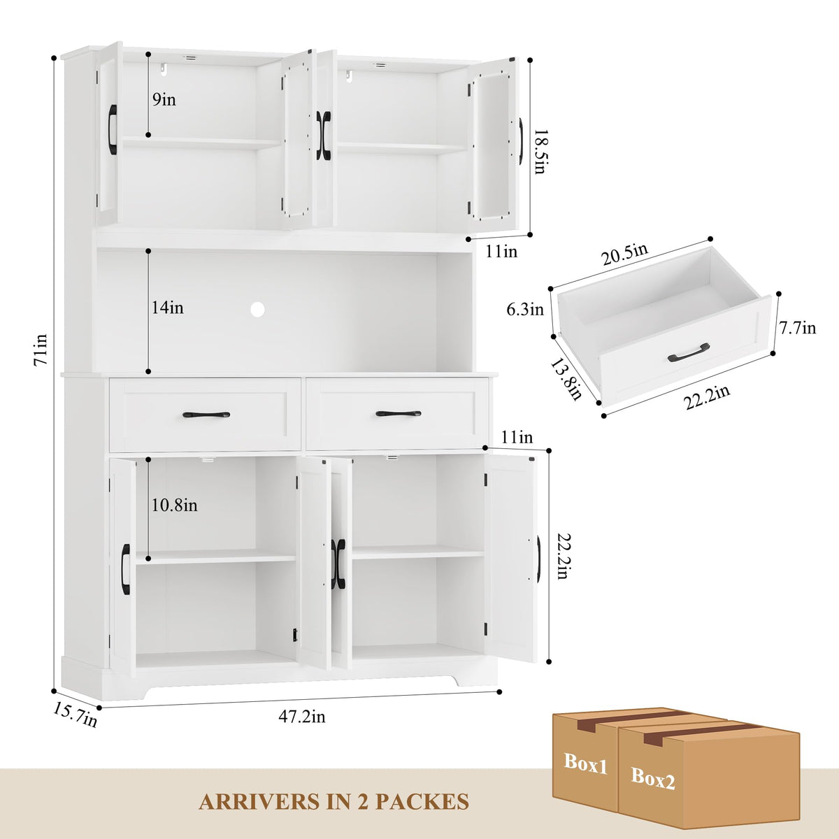BOTLOG 71" Large Pantry Storage Cabinet with Microwave Stand