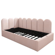 Merax Twin Size Upholstered Lift Up Sofa Day Bed with Headboard, Floor Sofa Daybed with Metal Slat Support, Lift Up Bed Frame for Kids, Boys, Girls Twin, Pink