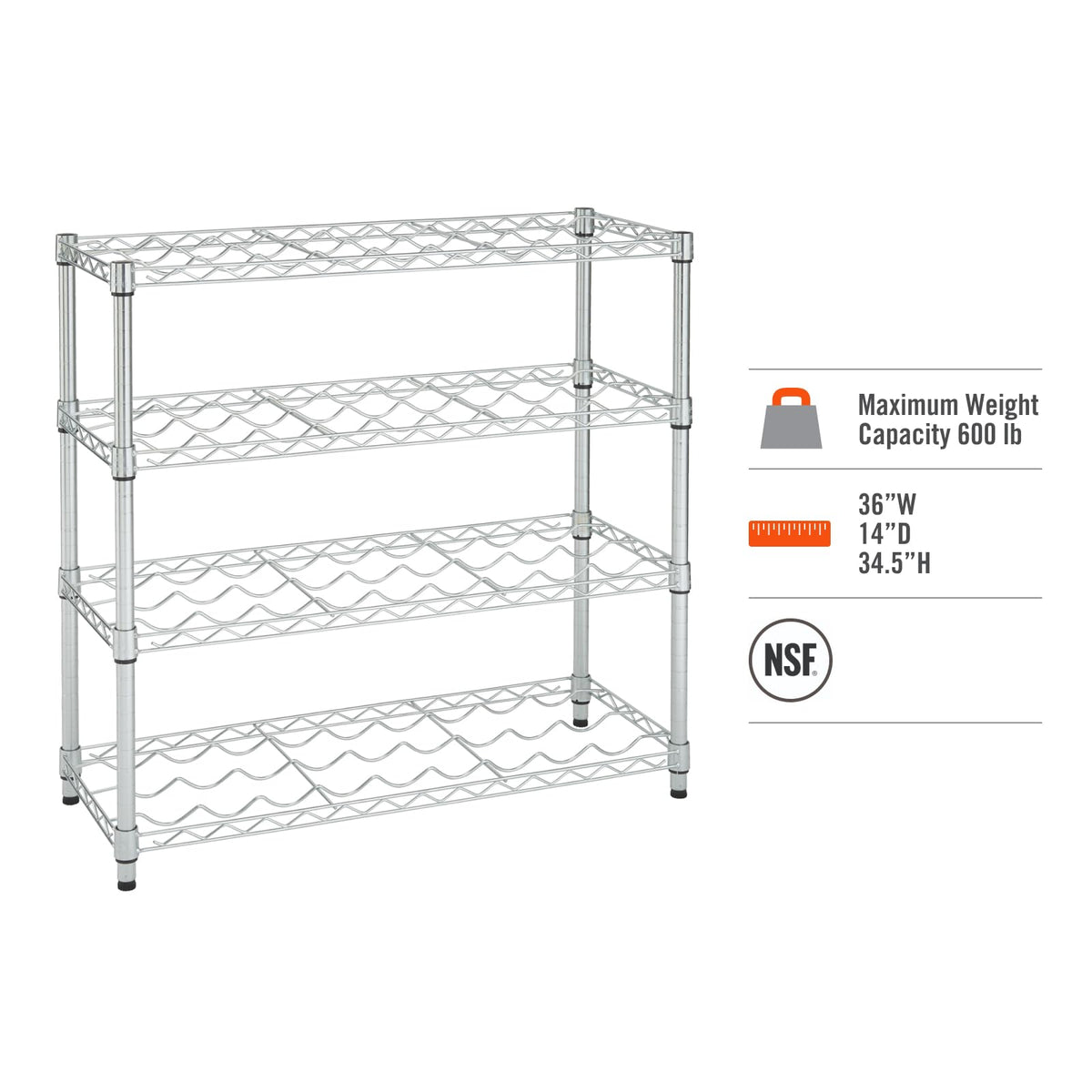TRINITY 4-Tier Adjustable Metal Wire Wine Rack, EcoStorage Chrome, NSF