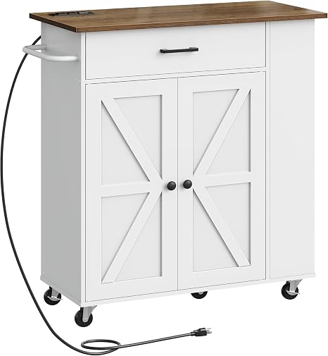 Kitchen Island Cart with Storage & Charging Station