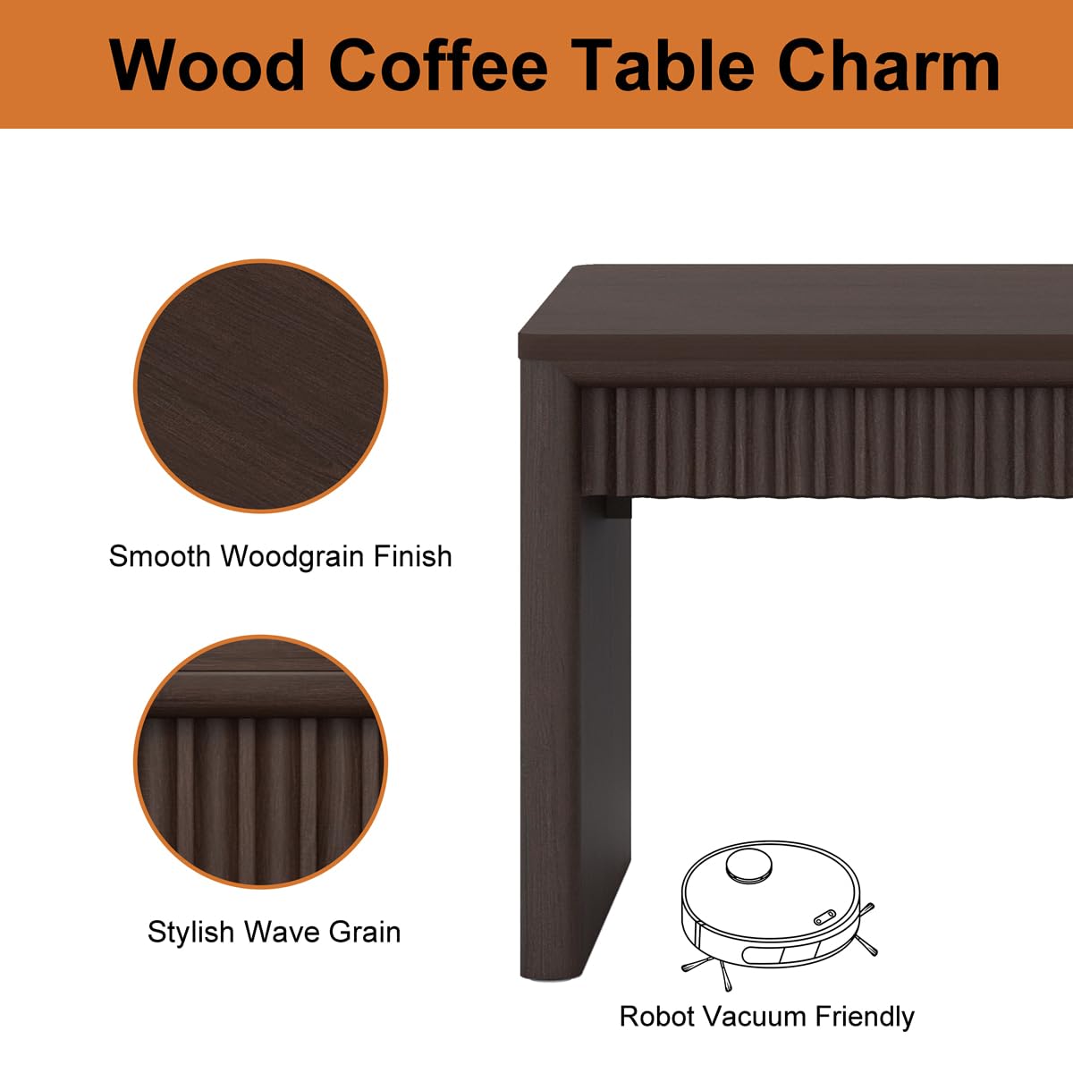 Walnut Brown Fluted Coffee Table