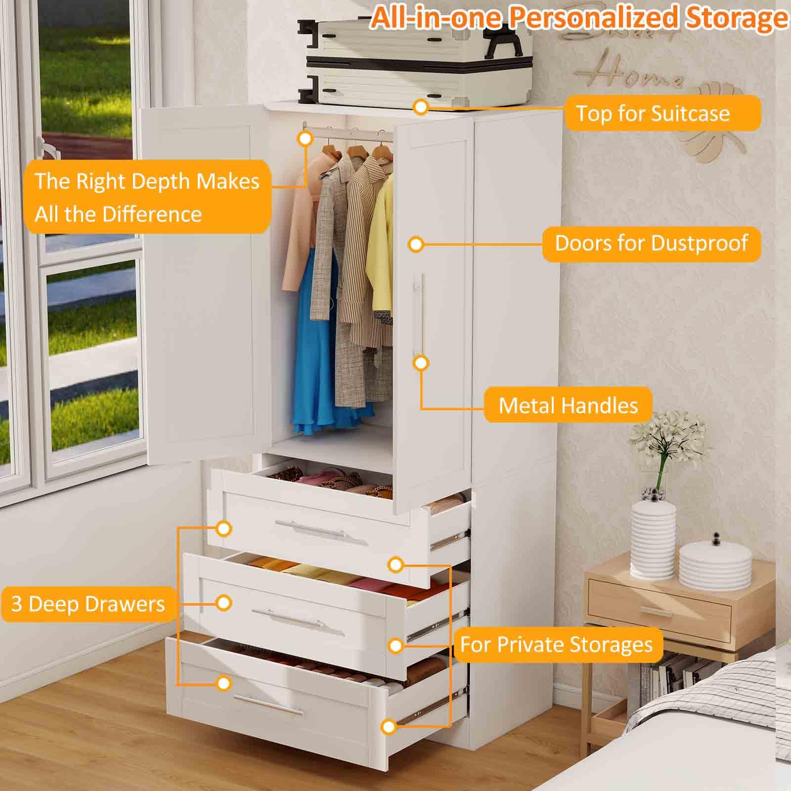 Armoire Wardrobe with 6 Deep Drawers & Doors