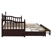 Merax Modern Wood Daybed with Pop Up Trundle Twin to King Extendable Sofa Bed Frame for Kids Teens Adults/No Box Spring Needed Espresso