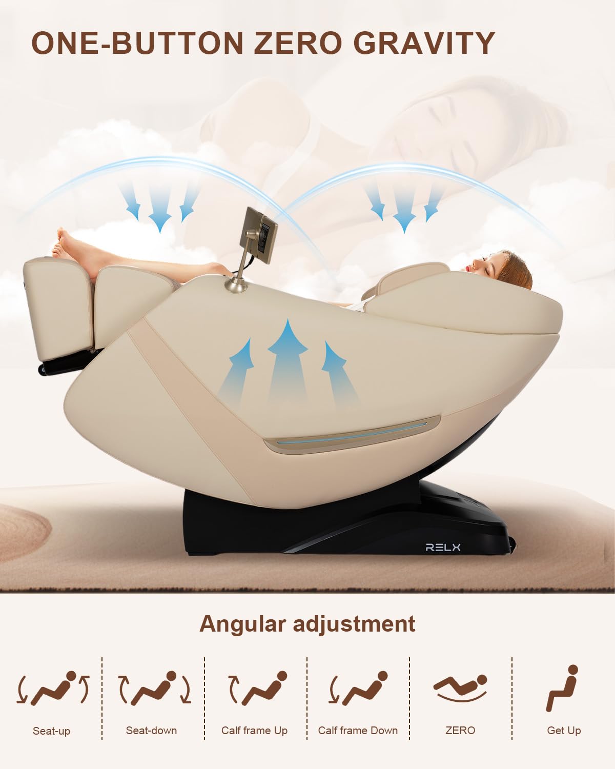 RELX 2026 Massage Chair Full Body, Zero Gravity Airbag Shiatsu Massage Chair with SL-Track, Heating, AI Control, Body Scan, 13 Modes, Foot Rollers, and Deep Yoga Stretch (Beige)