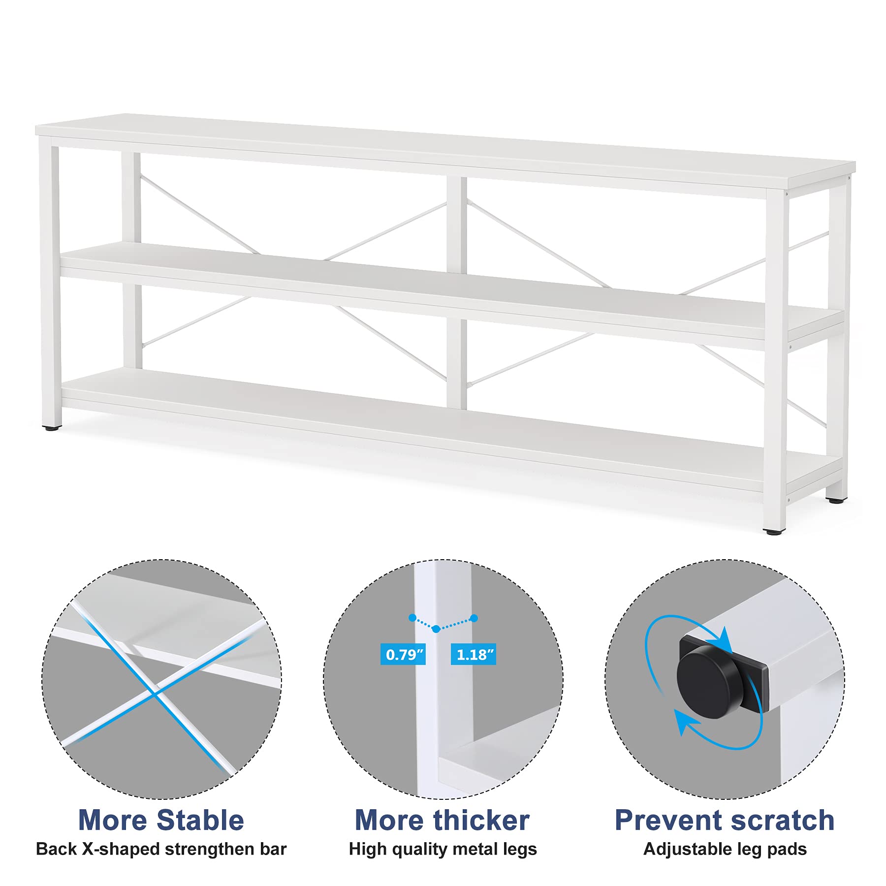 Tribesigns 71" Sofa Tables,Extra Long Couch Table, Narrow Long Console Table, Entryway Table,Sofa Table with 3 Tiers Storage Shelves (White)
