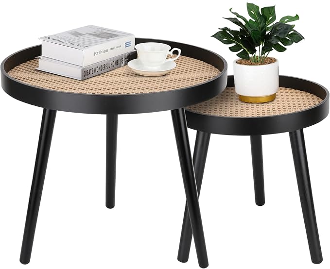 Round Rattan Coffee Table Set
