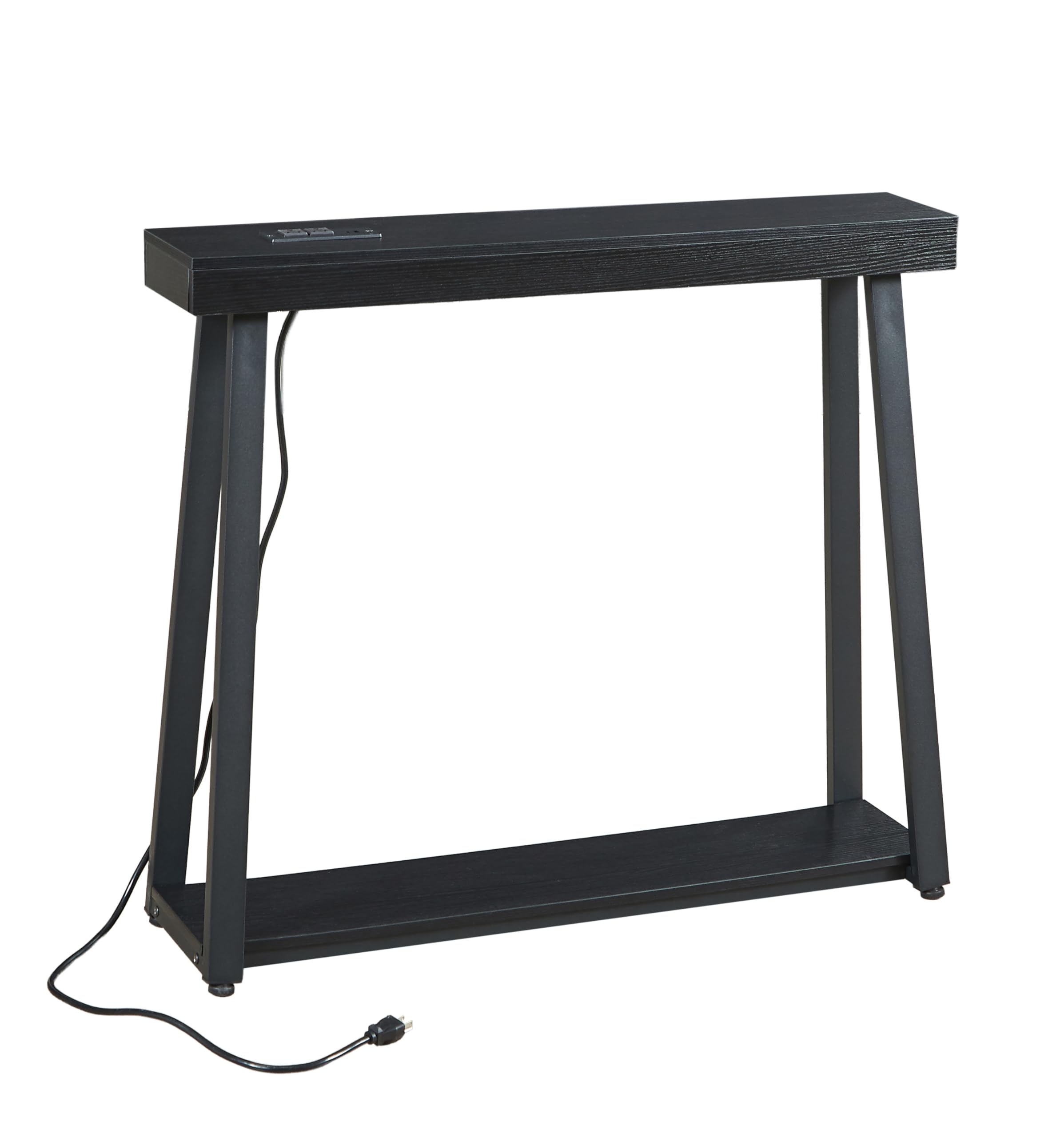 BOYUANH Narrow Small Entryway Console Table with Charging Station, Outlets&Ports, 36 Inch Thin High Tall Sofa Table for Entry Hallway, Living Room, Foyer, Behind Couch, Thick Metal Frame, Black