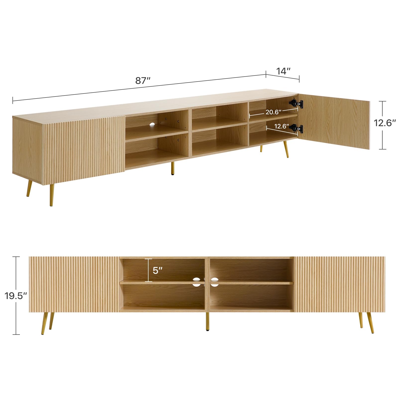 86" Modern TV Stand with Fluted Doors & Adjustable Shelves