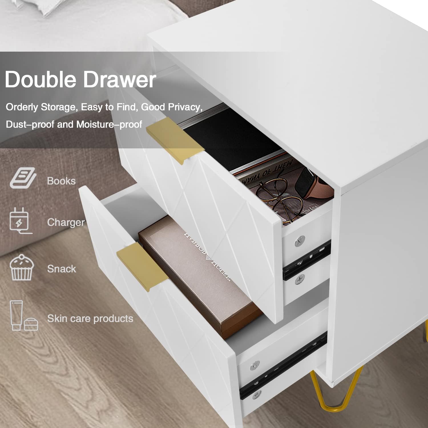 Anbuy Bedroom Sets White Sets 3 Piece, Night Stand Sets and 6 Drawer Dresser for Bedroom, Two Drawers Nightstand Set of 2 & 6 Drawer Dresser Combo 3 Pieces (White)