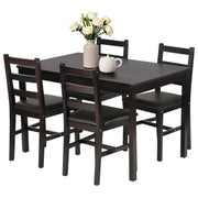 FDW | 5-Piece Solid Wood Dining Table Set for 4 | Brown | Space-Saving Design | Smooth Easy-to-Clean Surface | Pine Kitchen Table with Upholstered Chairs | for Dining Room, Apartment, Restaurant