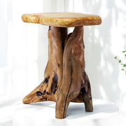 WELLAND Solid Wood Pedestal End Table, 19" H Rustic Accent Table