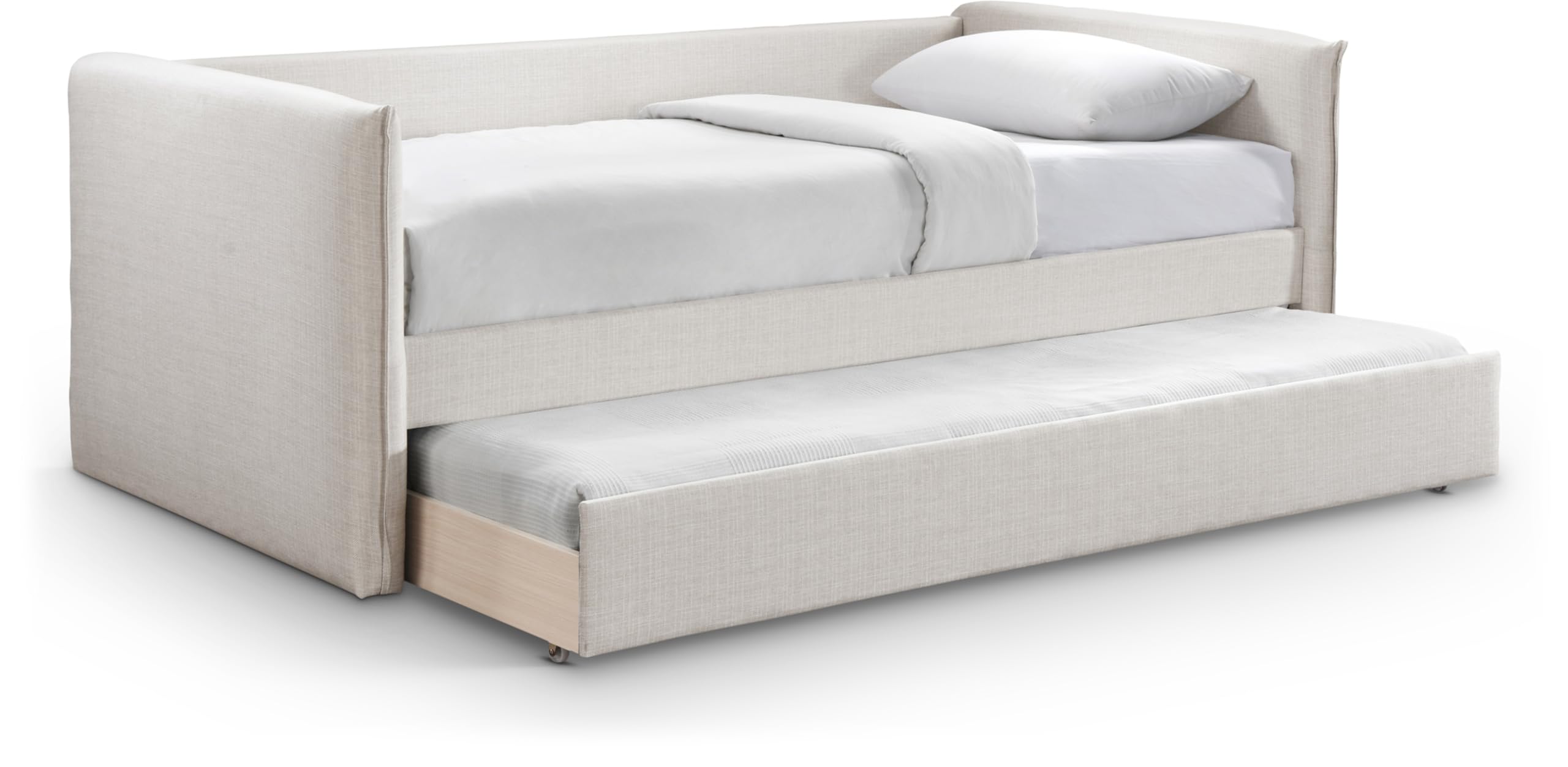 Meridian Furniture ColtonCream-T Colton Collection Modern | Contemporary Twin Daybed with Soft Cream Durable Linen Textured Fabric, Twin Trundle, 84.5" W x 45" D x 32" H, Cream