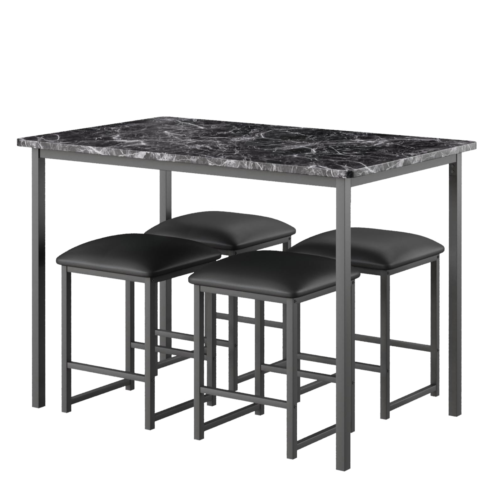 5-Piece Faux Marble Dining Table Set with 4 PU Stools