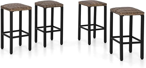 Outdoor Bar Height Dining Set with Wicker Stools