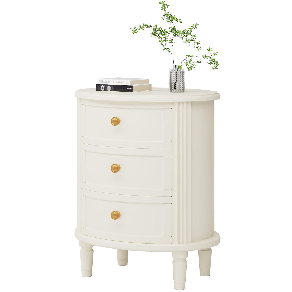 Cream 3-Drawer Nightstand