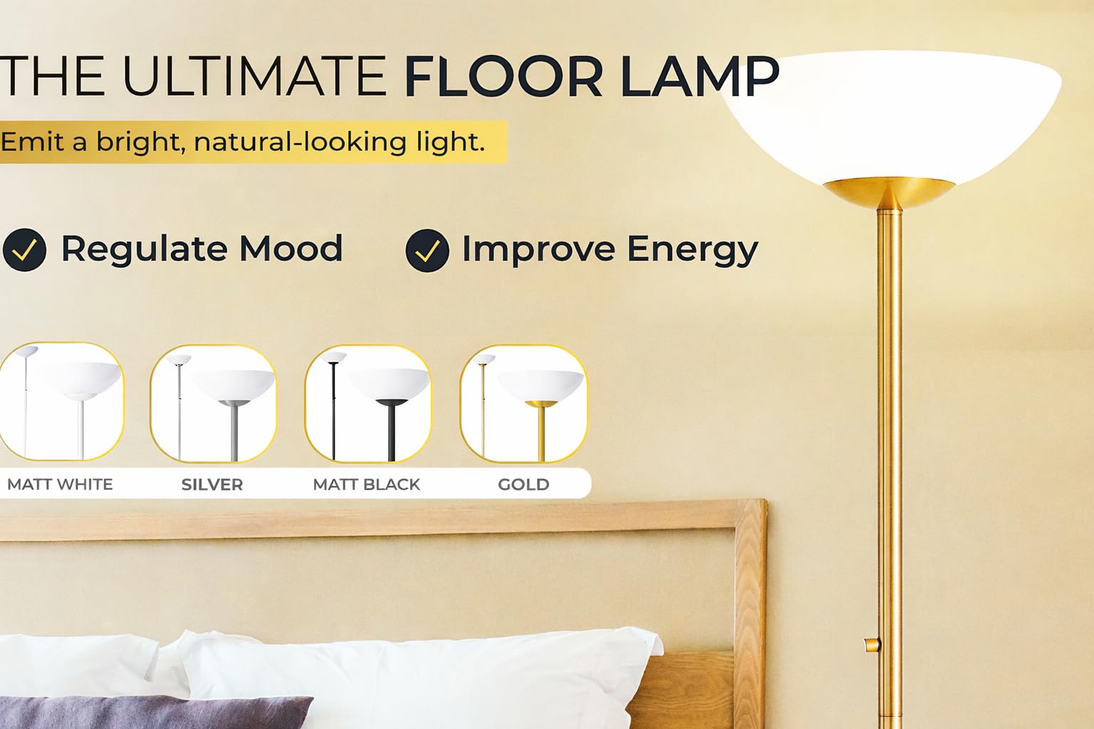 LED Floor Lamp 10000 Lumen Dimmable with Acrylic Shade