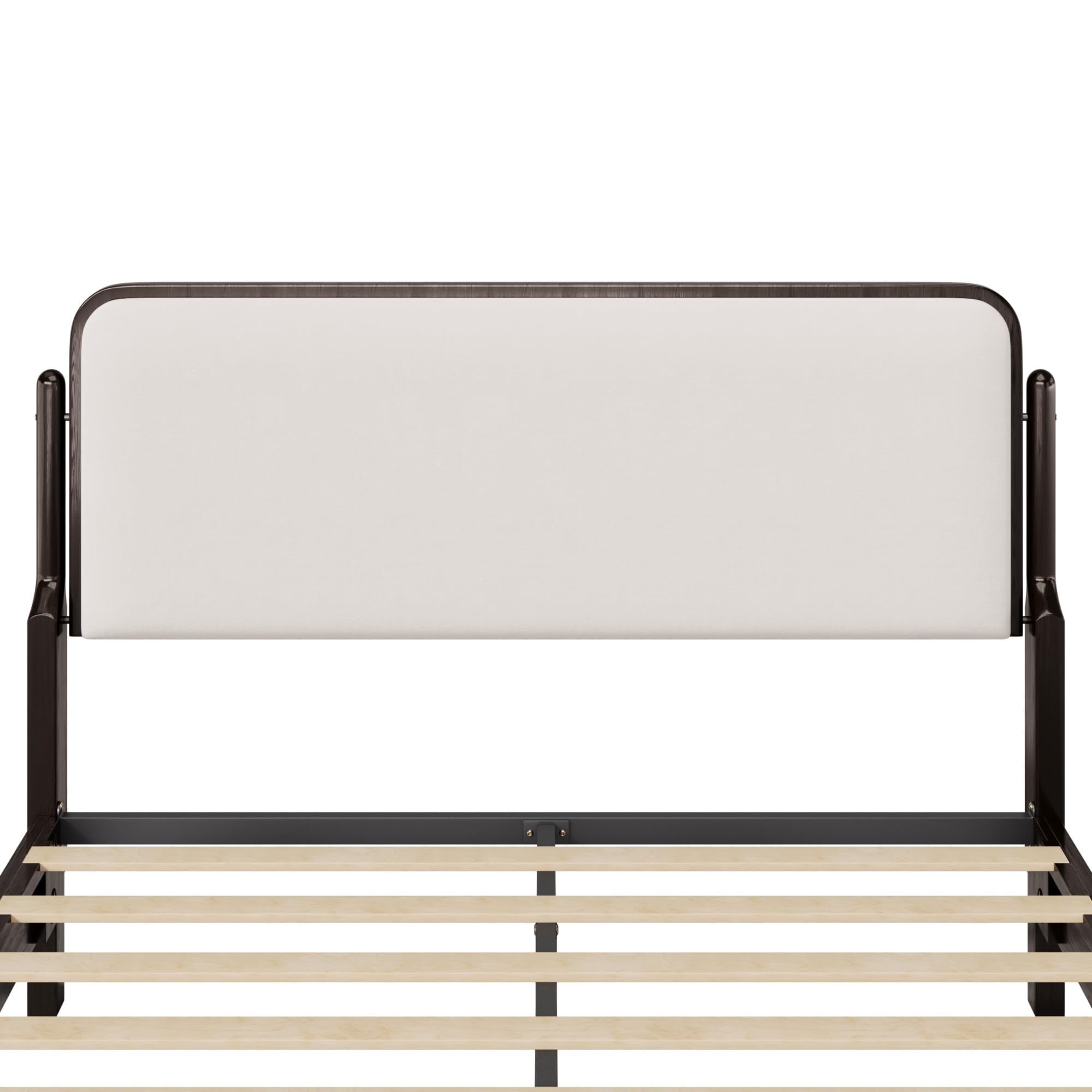 Lifezone Queen Bed Frame with Upholstered Headboard, Solid Wood Bed Frame Queen Size with Ergonomic Design Headboard, Wood Slats Support, Noise-Free, Easy Assembly,No Box Spring Needed, Walnut