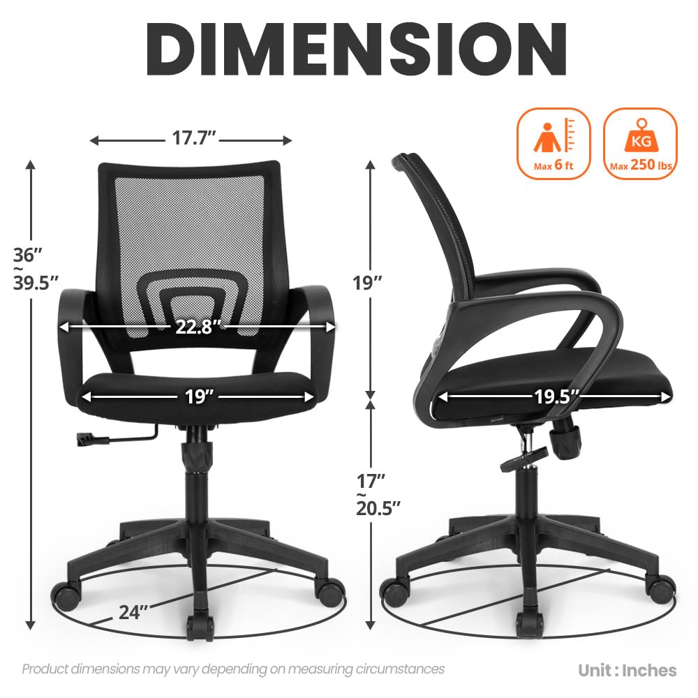 NEO CHAIR Office Computer Chair Gaming Mid-Back Mesh Desk Chair, Black