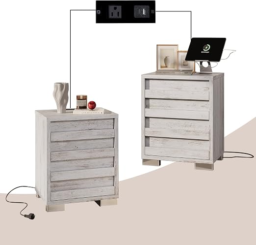 End Table Set of 2 with Charging Station