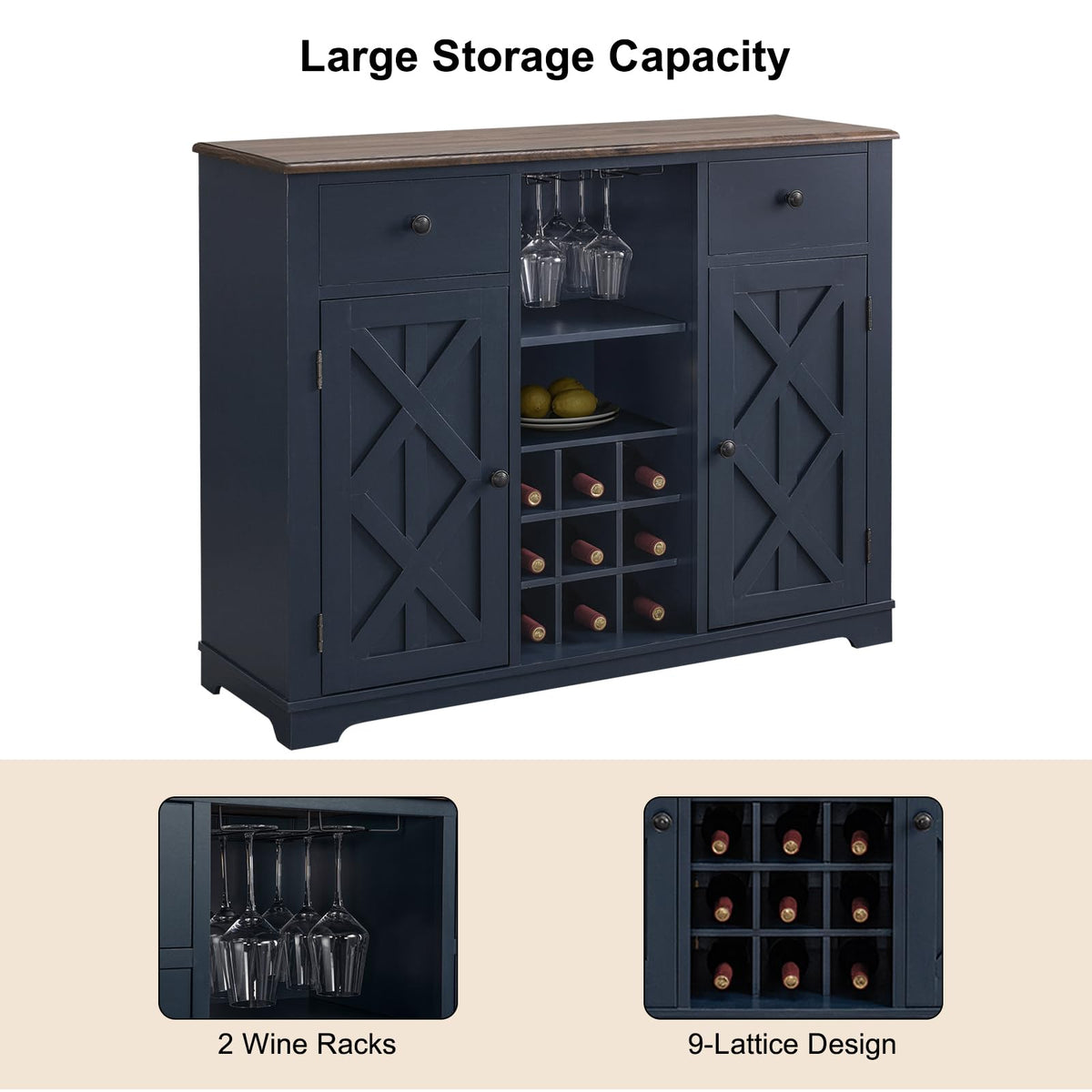 Navy Wine Bar Cabinet