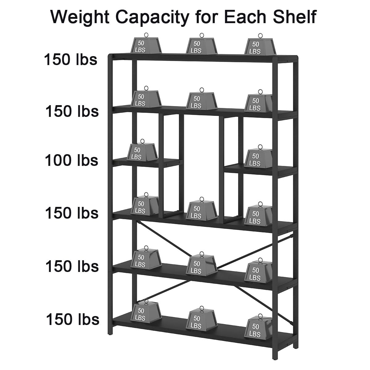 6-Tier Black Oak Bookshelf