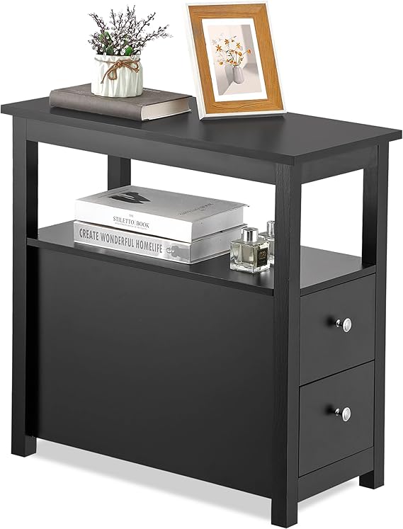 Slim End Table with Drawer & Storage Shelf