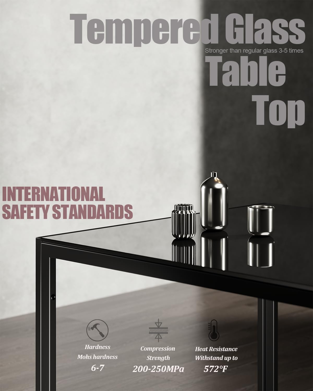 5-Piece Dining Table Set with Tempered Glass Top
