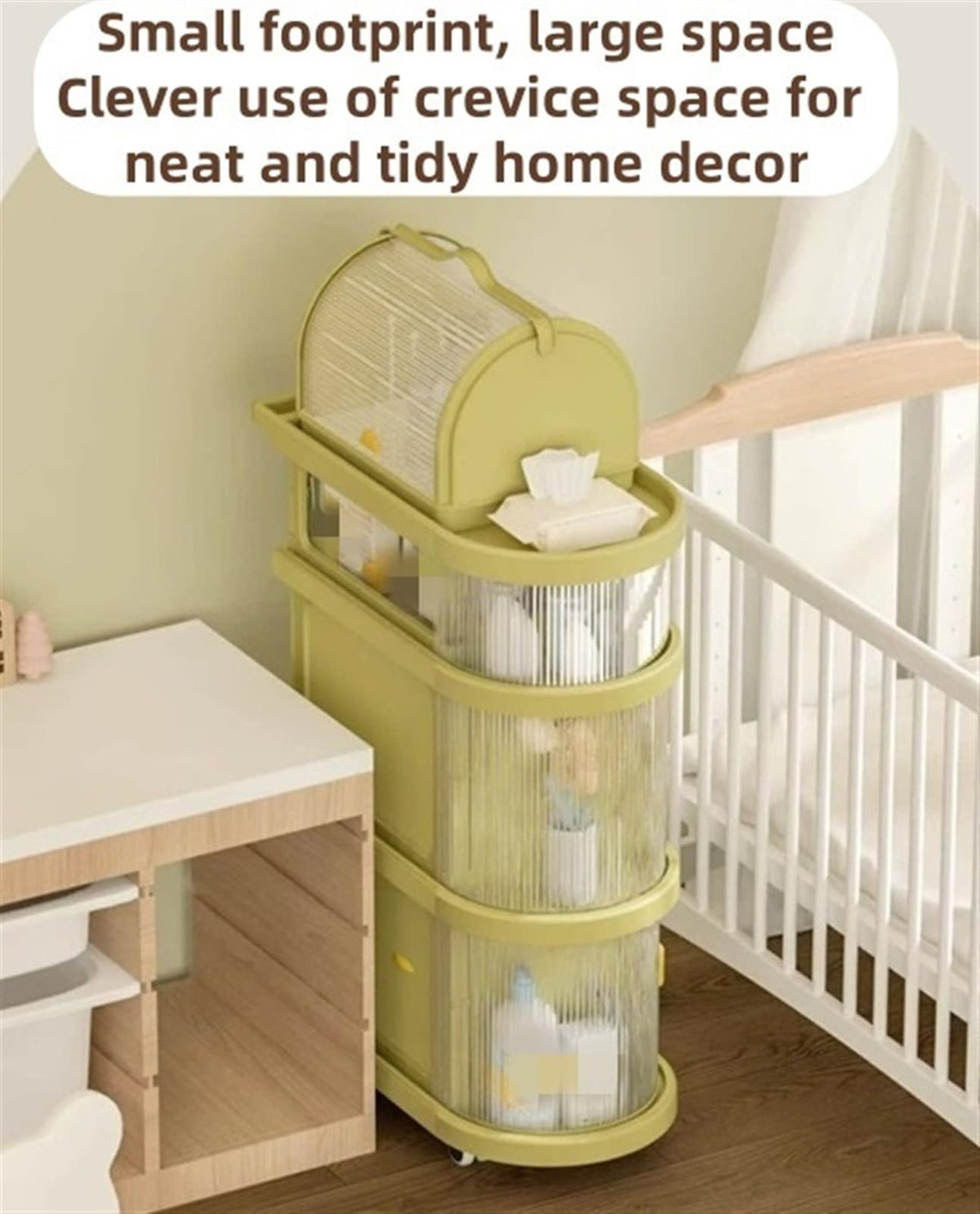 Storage Rack with Silent Universal Wheels Multi Functional Folding Cart Storage of Miscellaneous Items Independent Small Shelf with Drawers and Cabinet Doors(Gray)