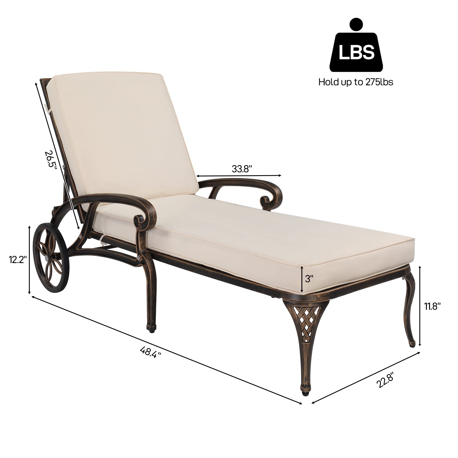 Outdoor Chaise Lounge Chair Set of 2 with Adjustable Backrest