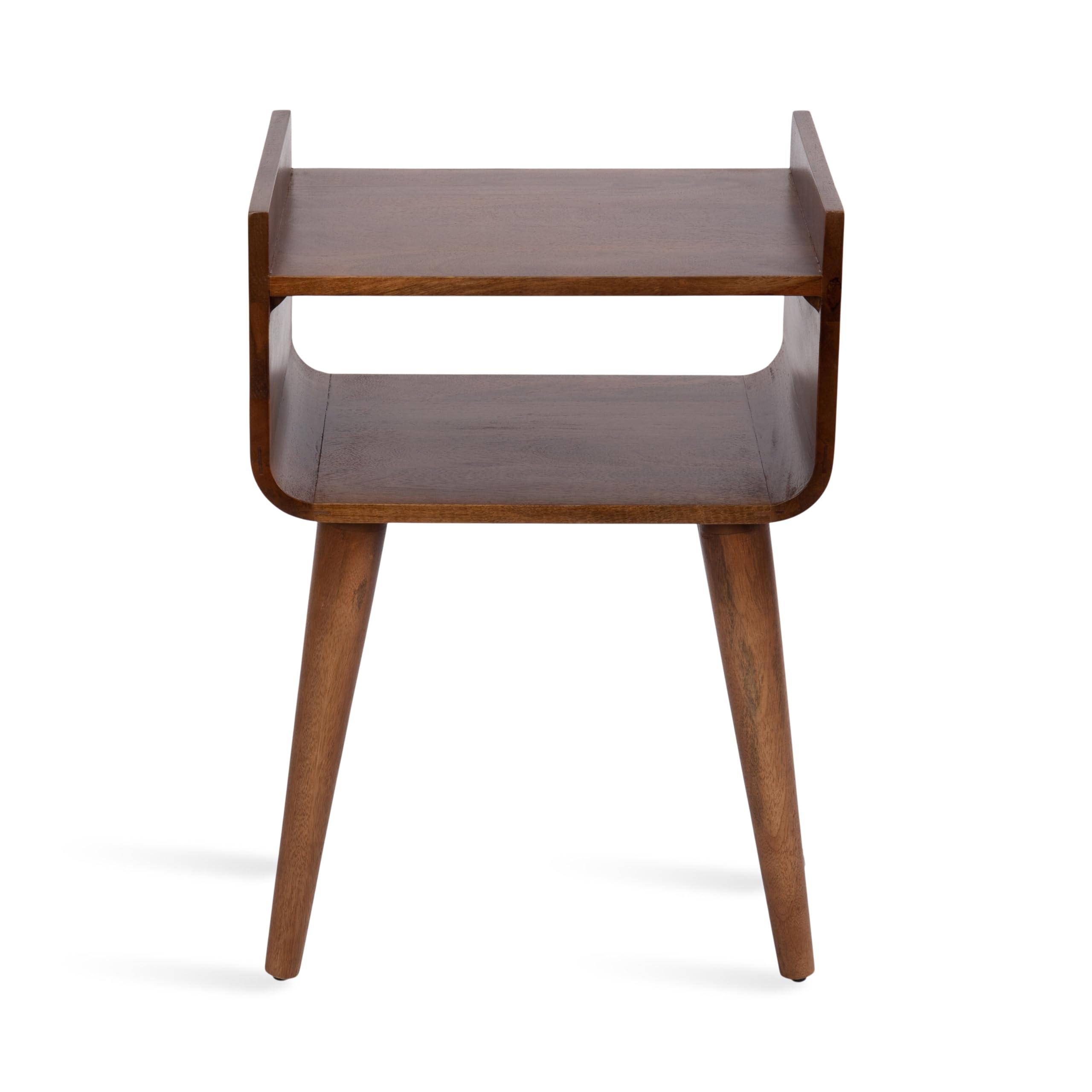Kate and Laurel Quilby Mid-Century Living Room Side Table with Storage, 18 x 14 x 27, Walnut Brown, Wooden Bedroom Nightstand with Tapered Legs and Bedside Table Storage