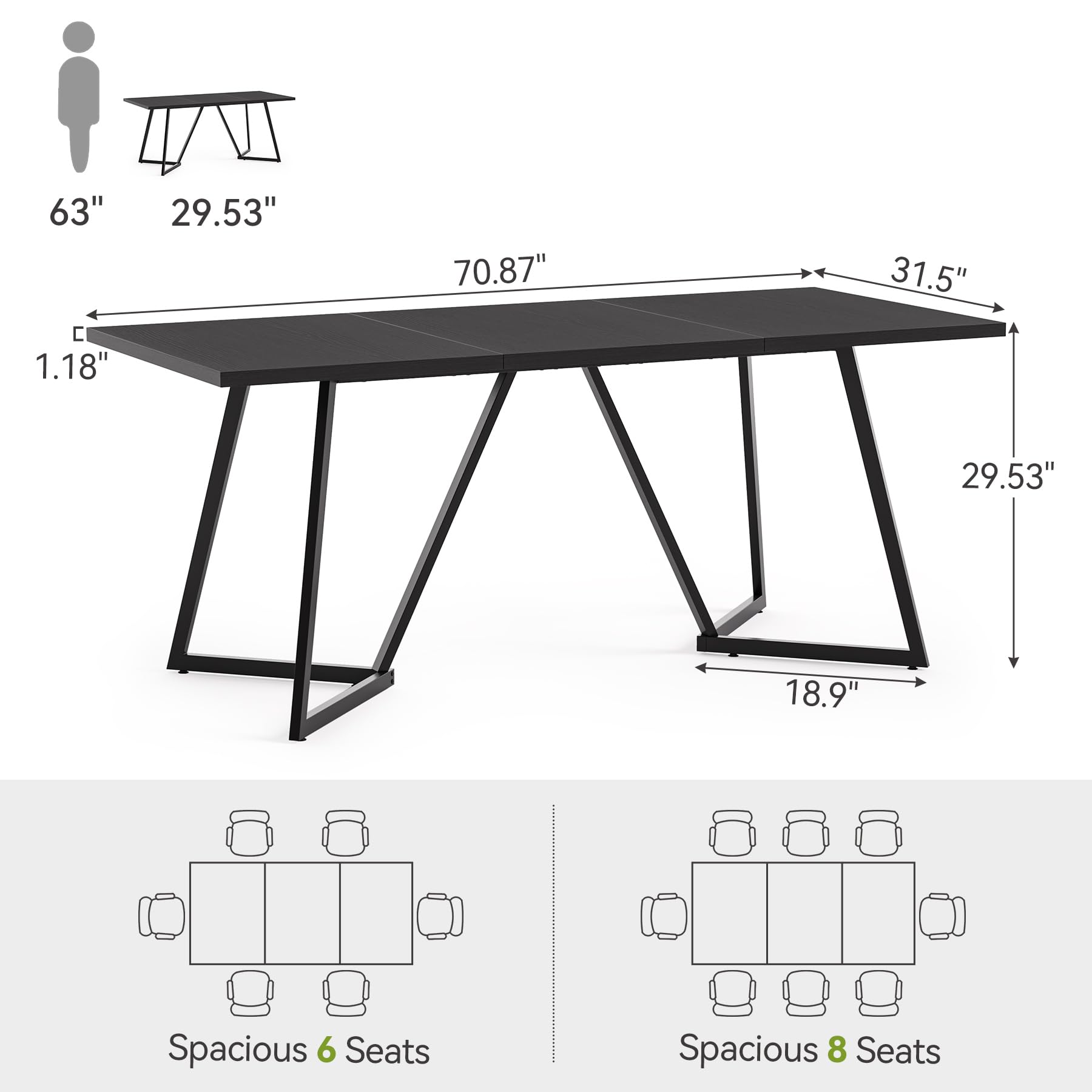 70.86" Rectangular Conference Table with Metal Base