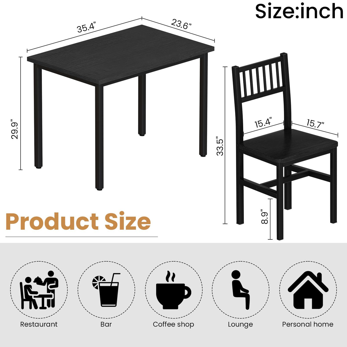 AWQM 3 Piece Dining Table, Small Kitchen Table Set for 2 with Chairs(Black)