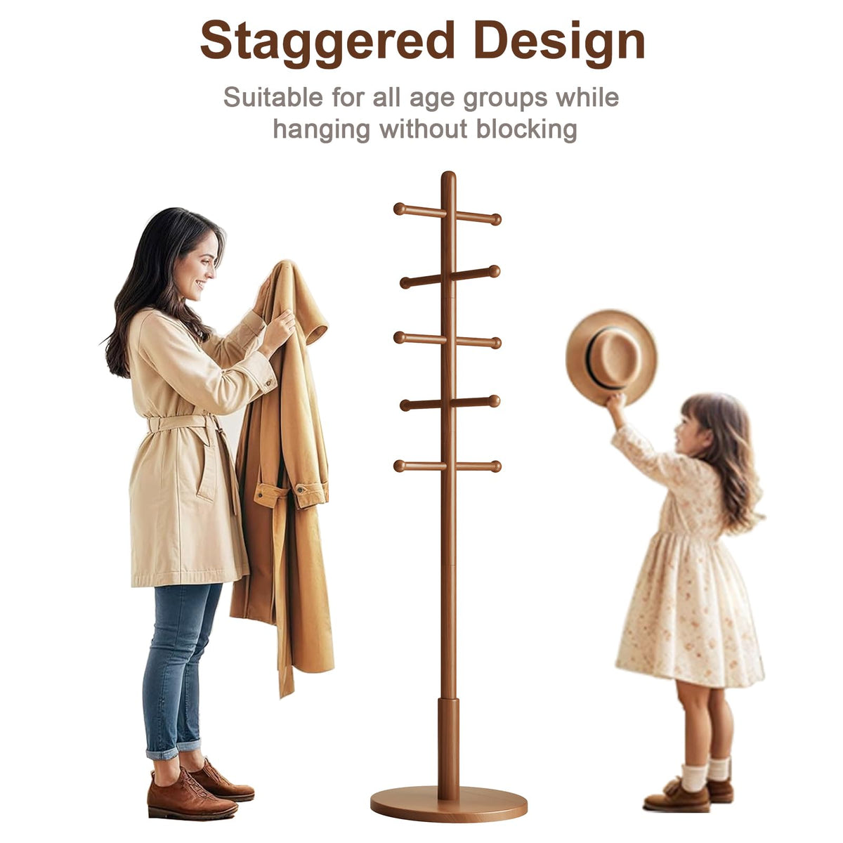 Adjustable Solid Wood Coat Rack