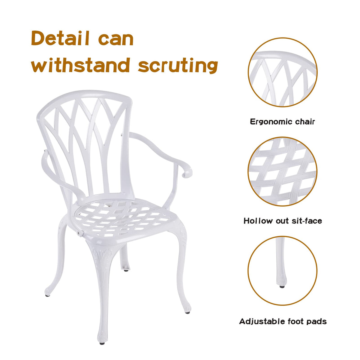 YKSY&YKSY Jardin DE CENTENNAIL 3-Piece Outdoor Bistro Set Cast Aluminum Rust-Resistant Patio Furniture Armchairs Design (White) 1