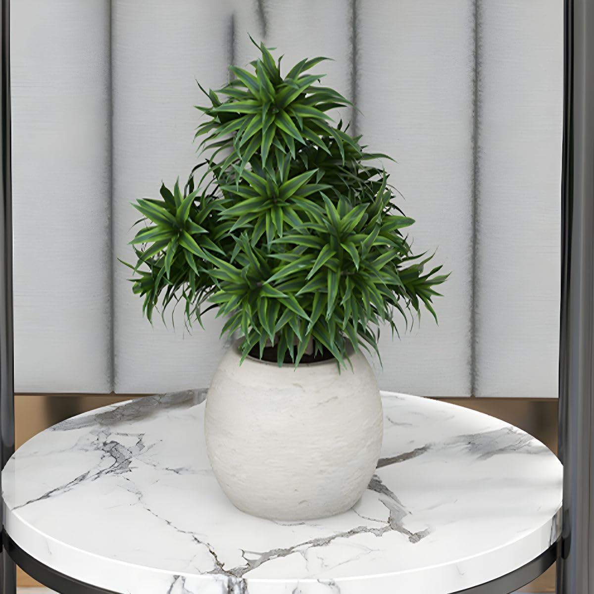 LAKIQ Round Plant Stand Stone Top Metal Frame Indoor Tall Plant Flower Shelf 2 Tiers Plant Table Plant Flower Holders for Corner Patio Garden Living Room Balcony(Black,12" L x 12" W x 27.5" H)