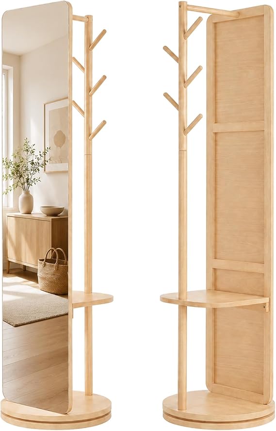 Rotating Full-Length Mirror Coat Rack