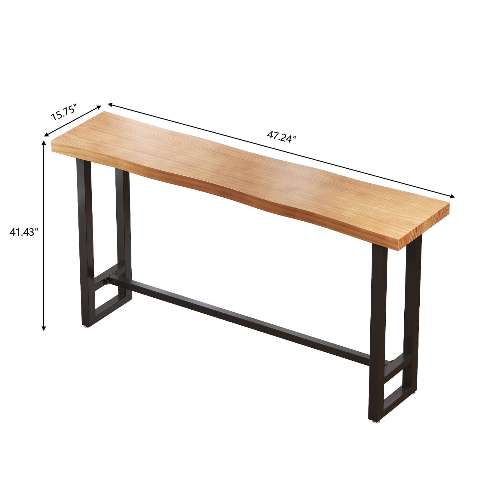 quanzhoulong 47in Solid Wood Live Edge Bar Table - Bar Height Pub Table with Built-in Footrest, Solid Wood Top & Sturdy Metal Legs for Kitchen, Dining & Bistro Spaces