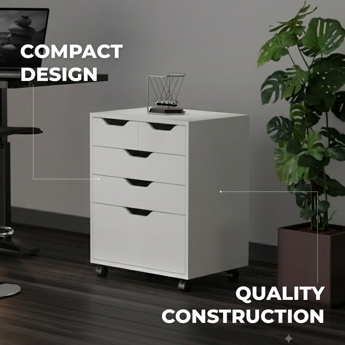 Winsome Halifax Mobile Storage Cabinet with 5 Drawers, White