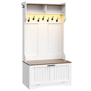 4-in-1 Hall Tree with Bench, Shoe Cabinet, 9 Hooks & LED Light Strip