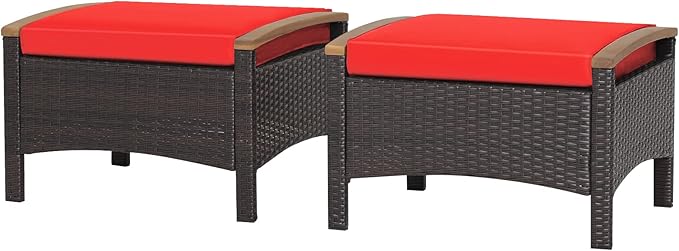 Outdoor Wicker Patio Ottomans Set of 2