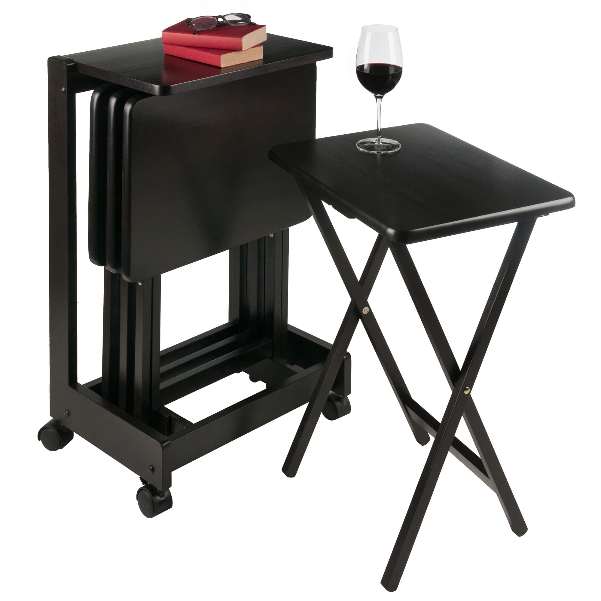 Foldable Snack Table Set with Flip-Top Mobile Stand, Set of 4