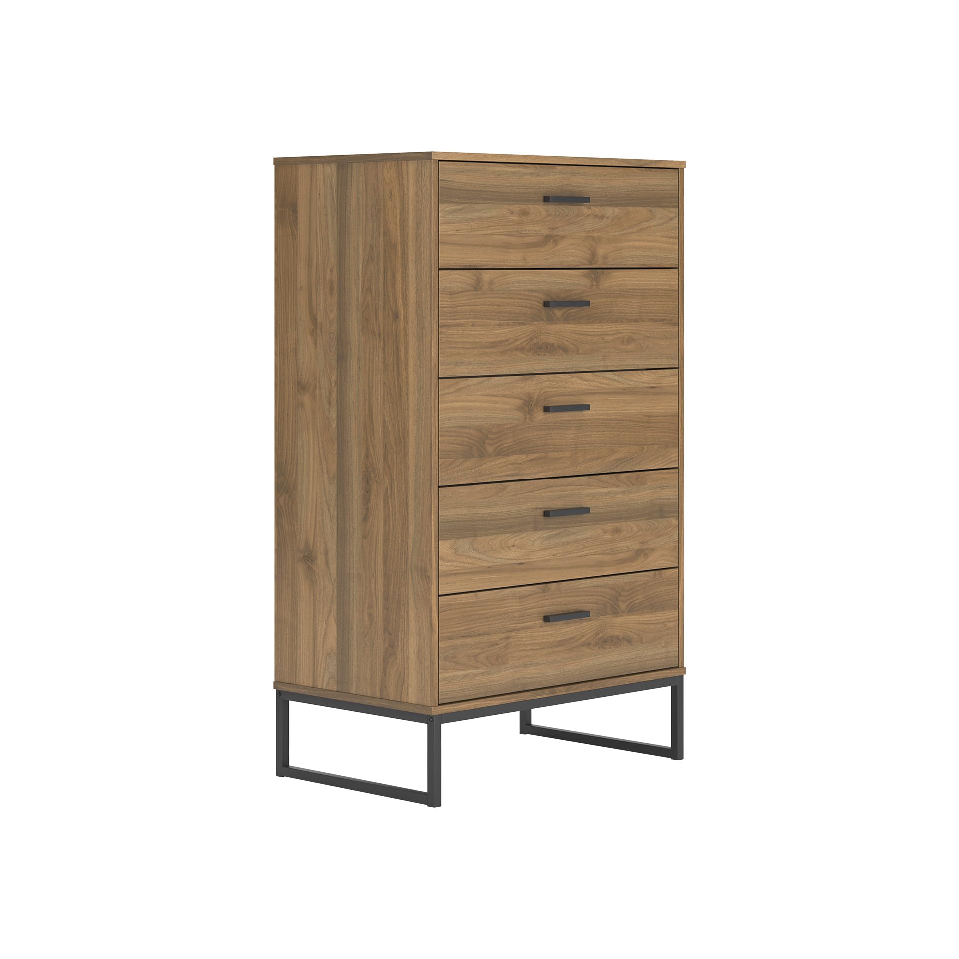 Signature Design by Ashley Deanlow Mid-Century Modern Chest of Drawers with Dark Pewter-Tone Legs and Handles, 5 Storage Drawers, Wood, 50.67" High, Brown