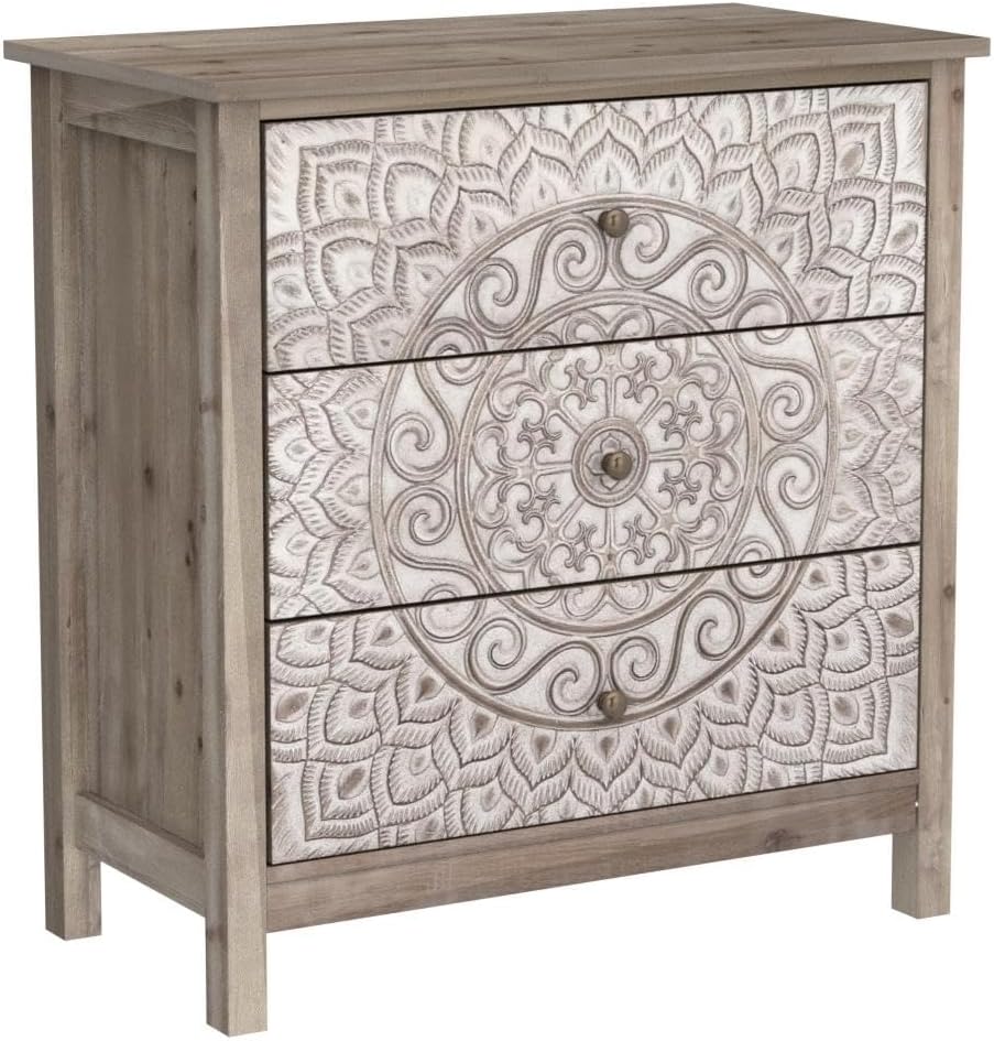 PHI VILLA Accent Cabinet with Drawers - Chest of Drawers Farmhouse Rustic Cabinet with 3 Drawers Entryway Storage Chest