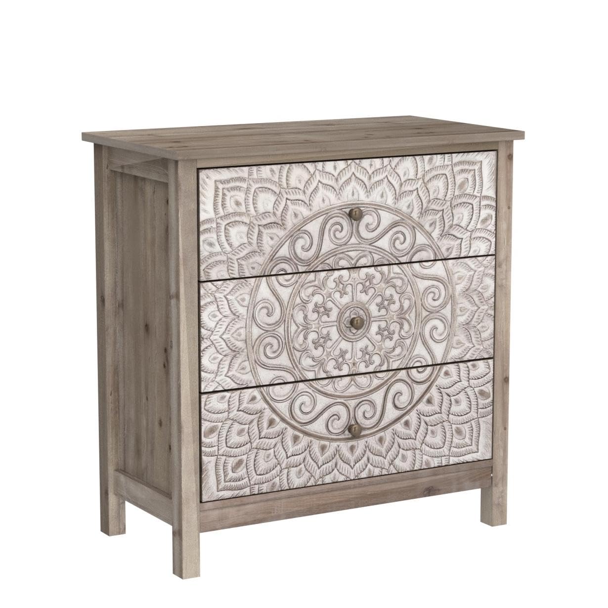PHI VILLA Accent Cabinet with Drawers - Chest of Drawers Farmhouse Rustic Cabinet with 3 Drawers Entryway Storage Chest