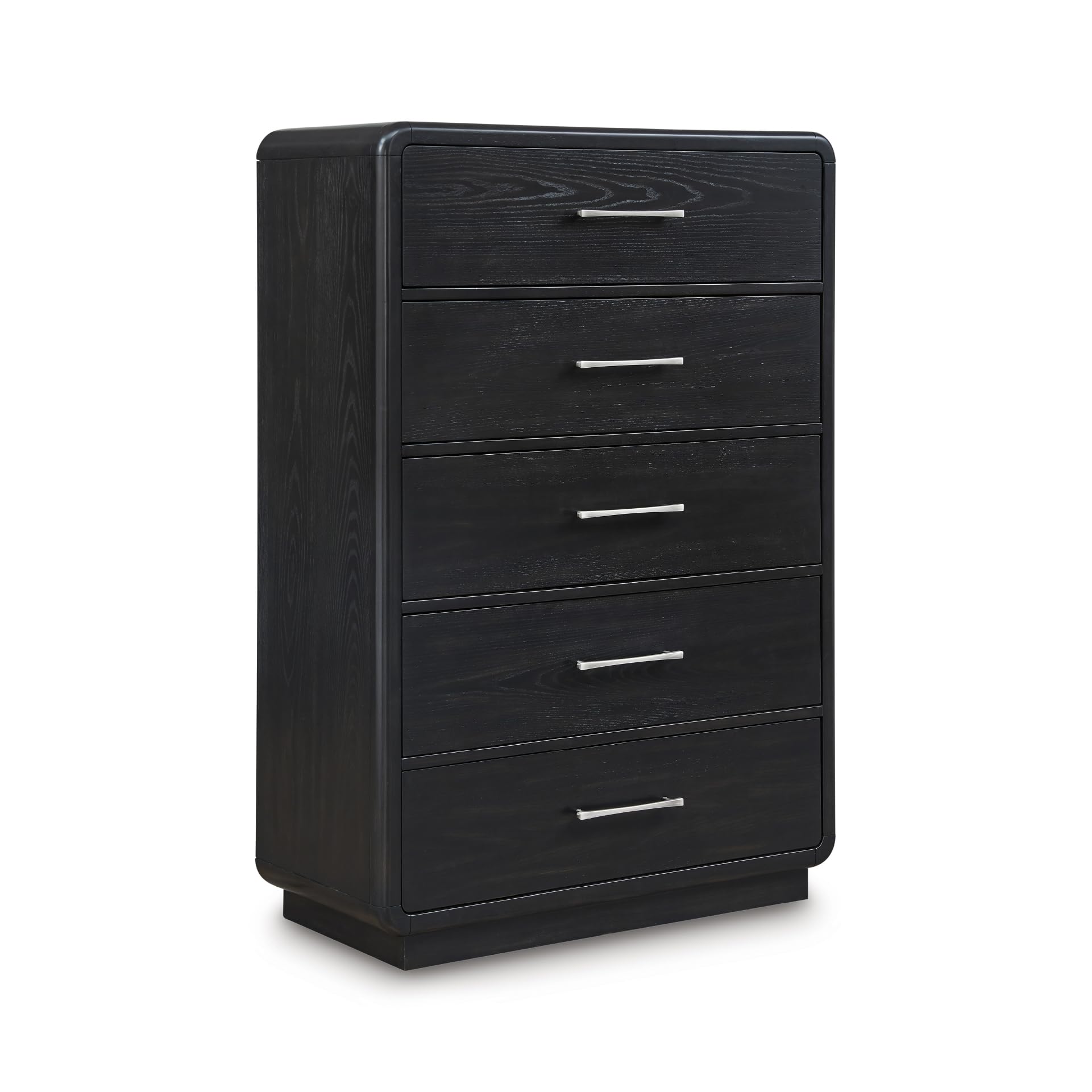 Signature Design by Ashley Rowanbeck Modern 5 Drawer Chest with Felt-Lined Top Drawer and Safety Stop, Black