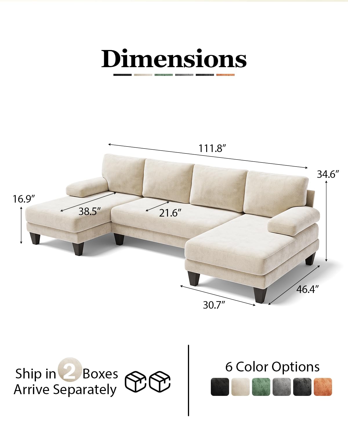 TROMIRY Sectional Couches for Living Room | 112 Inch U-Shaped Sectional Couch | 4 Seat Sofa Set with Double Chaise for Apartment | Warm White Chenille