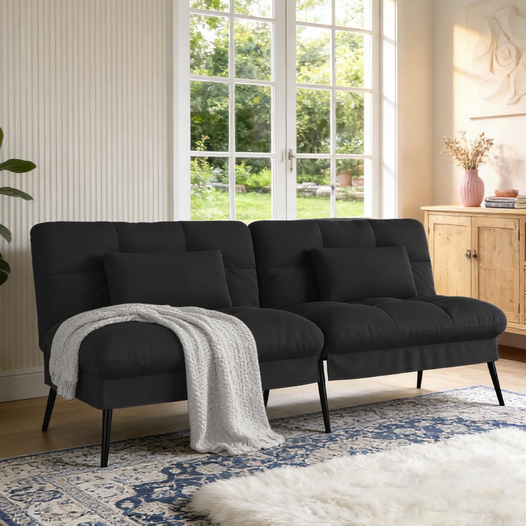COMHOMA 72″ Futon Sofa Bed, Sleeper Sofa with Adjustable Backrest,Black