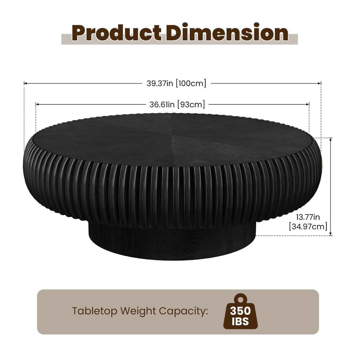 Black Fluted Drum Coffee Table