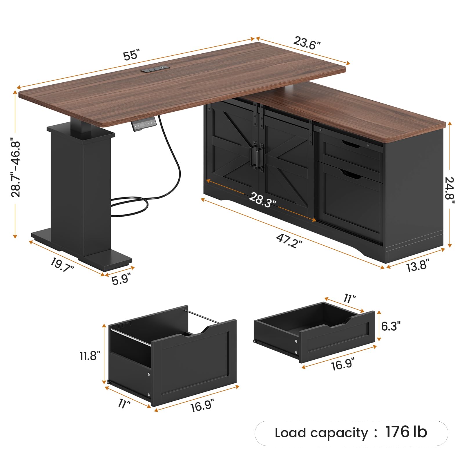 L-Shaped Height Adjustable Standing Desk with Storage & Power Outlets