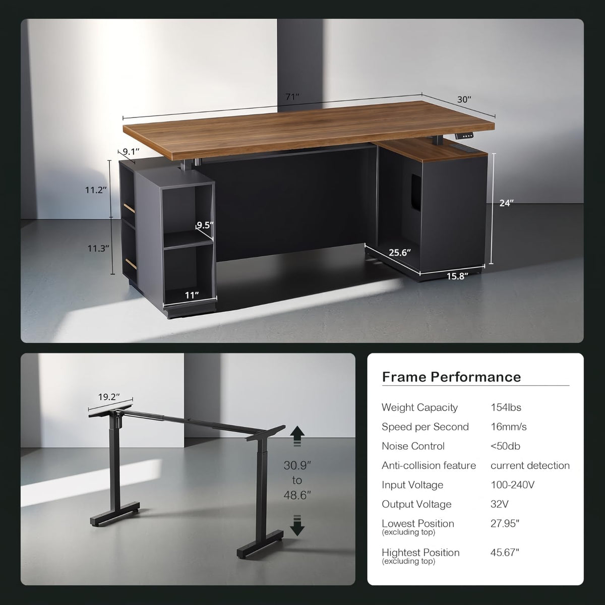 ModernMate Home Office Set, 71" L Shaped Executive Standing Desk, Bookcase